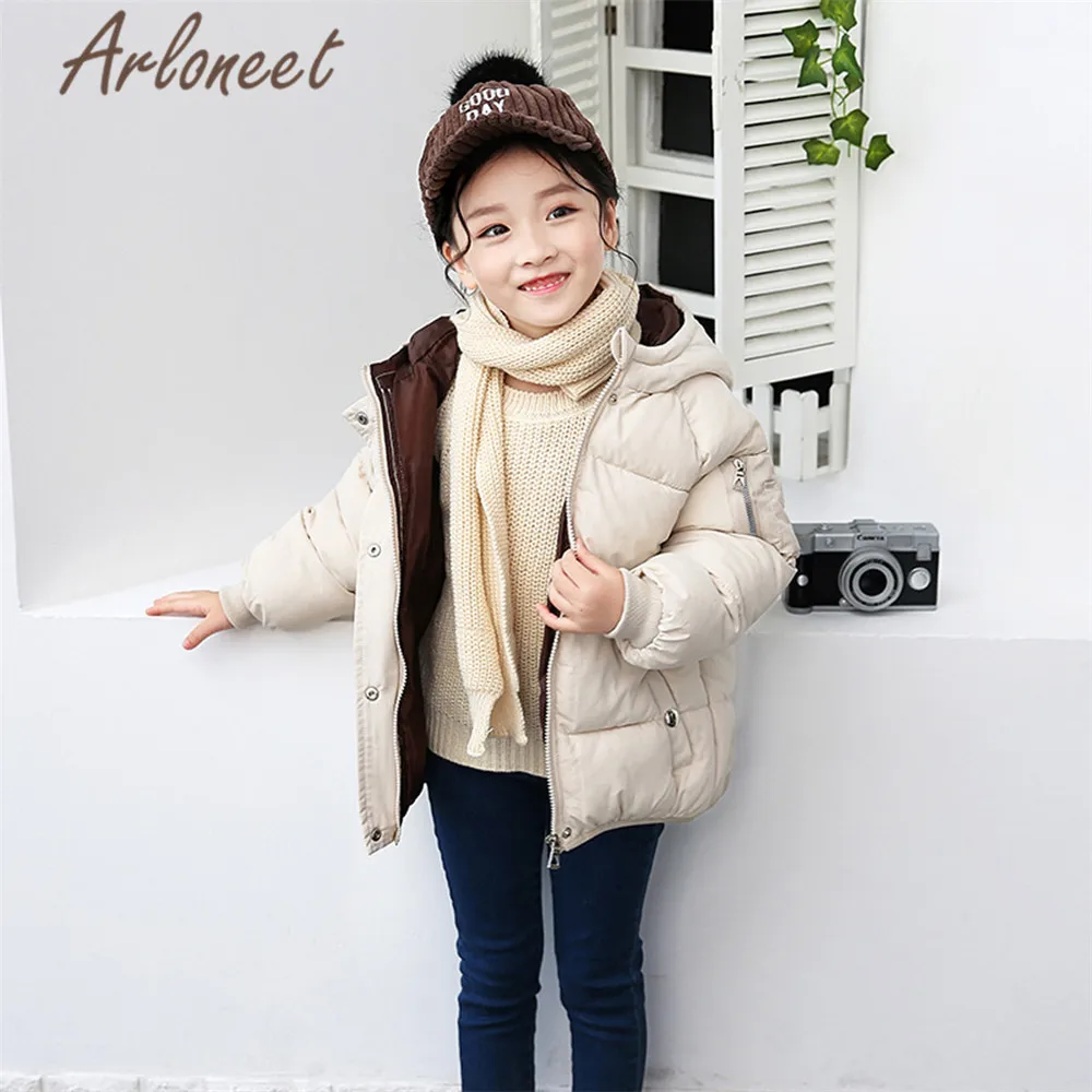 Одежда arloneet; пальто с капюшоном для маленьких девочек; зимнее плотное пальто; куртка для мальчиков; Пальто с буквенным принтом; детская парка; зимняя ветрозащитная верхняя одежда