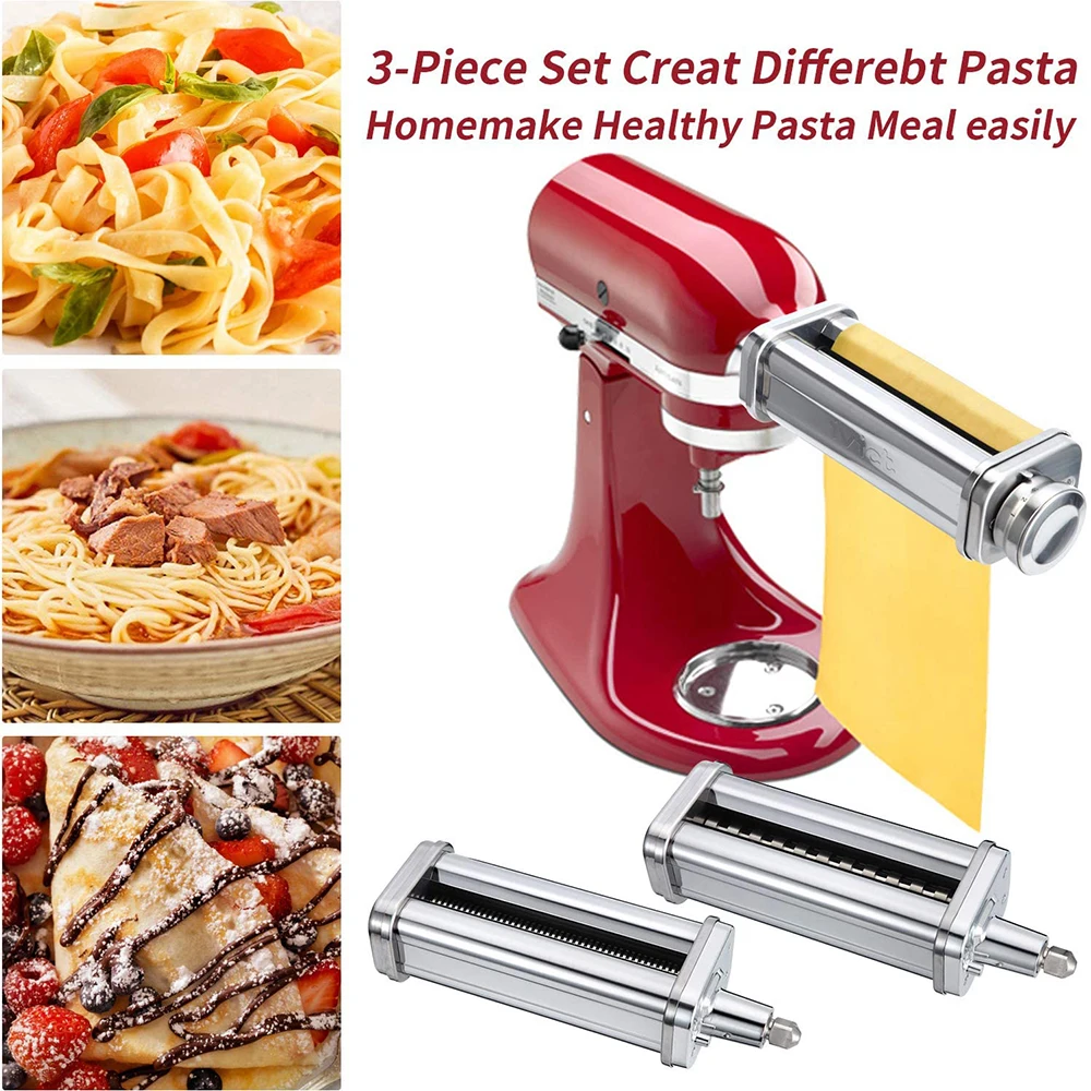 Pasta Attachment for KitchenAid Mixer, Includes Pasta Sheet Roller,  Spaghetti Fettuccine Cutter, 3Pcs for Pasta Attachment by HOZODO