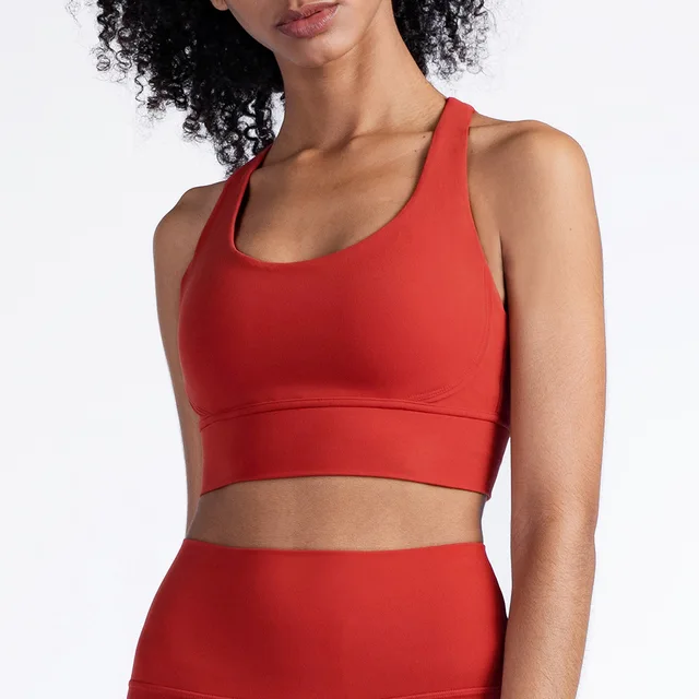 Lulu Hot Sell Gym Yoga Vest Athletic Fitness Women Sports Bra Solid Color Cross Sexy Tights Tank Top Butter Soft With Chest Pad Cayenne Red
