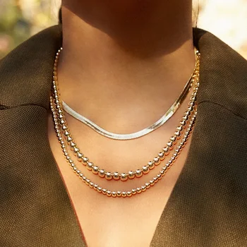 

Gold Silver Color Flat Copper herringbone Chain Choker Necklace for Women