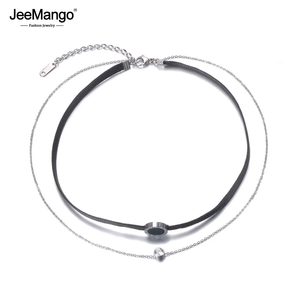 JeeMango из нержавеющей стали двойные ожерелья ювелирные изделия модные римские цифры цепные Чокеры ожерелье для женщин девочек JN19020