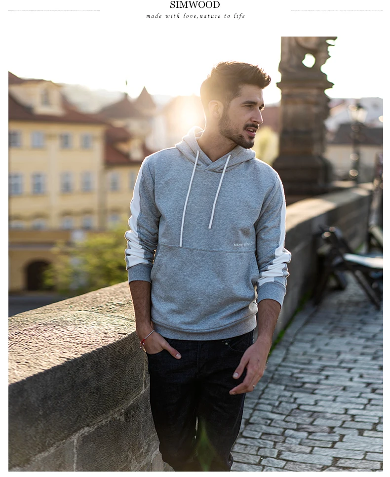 Мужское худи в стиле хип-хоп SIMWOOD, хлопчатобумажный пуловер контрастного цвета, уличная одежда для бега с капюшоном, новая модель 180290 на осень