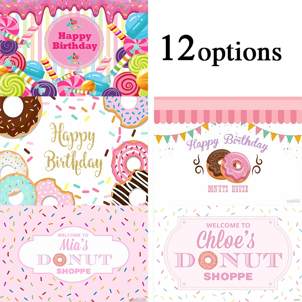 Sensfun Doughnut Happy Birthday Party Backdrops Photographic Background Photo Studio Props Photocall Banner