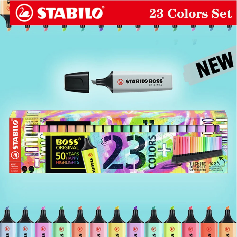 STABILO 50th Anniversary BOSS Series Fluorescent Pen Commemorative Set Environmentally Friendly Material Small Fresh Marker | Канцтовары