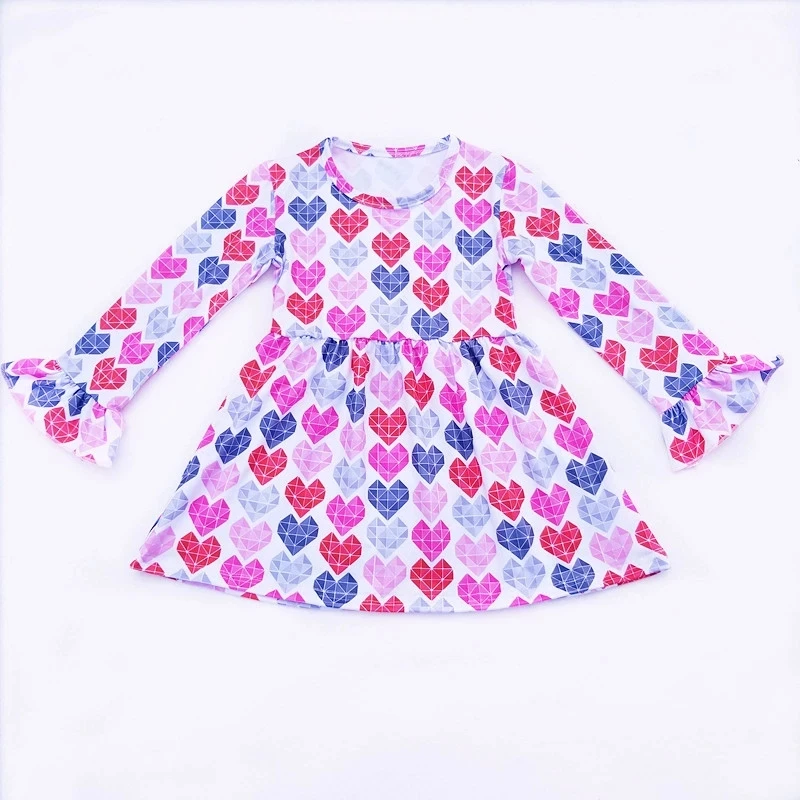 Коллекция года, детские платья на День святого Валентина для девочек, розовое платье принцессы с сердечками платье с длинными рукавами для девочек платье для малышей