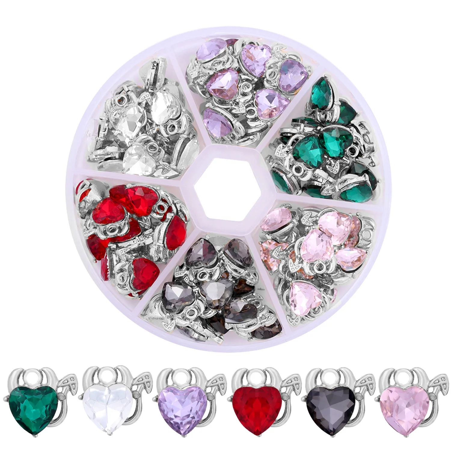 72Pcs/Box Multicolor Shiny Heart Crystal Charms Jewelry for Making DIY Pendant Earrings Necklaces Bracelets Findings Accessories