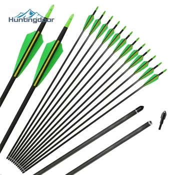 

12PCS Real Pure Carbon Arrows 31.9Inch 1.5'' Feather Spine 400 Hunting Arrows For 20-49lbs Compund Bow Shooting Archery