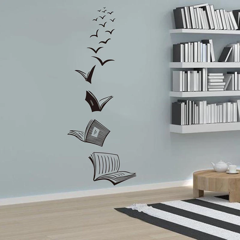 Reading Book Fly Birds Wall Decal Library School Classroom Decal Book