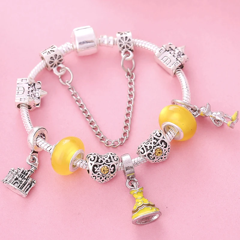 

TOGORY New Design European Cartoon Crystal Beads Charm Bracelet for Women with Mickey Yellow Beads Fine Bracelets Xmas Gift