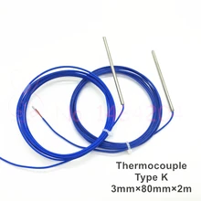 2x tipo k termopar-40 degree 480 graus 3mm / 4mm * 80mm sonda sensor de temperatura 2 metros azul fio isolado de alta qualidade