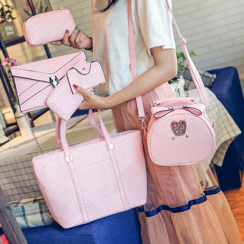 

2017 New Style Women's Western Style Different Size Bags Six Pieces Set Football Pattern Shoulder Oblique WOMEN'S Bag Bag