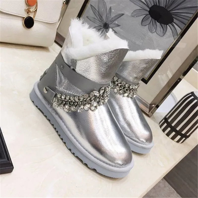 Обувь Donna Scarpe; женская плюшевая обувь; Zapatos De Mujer; обувь со стразами; chaussures femme; зимние сапоги без каблуков; женская обувь с круглым носком - Цвет: aSShow