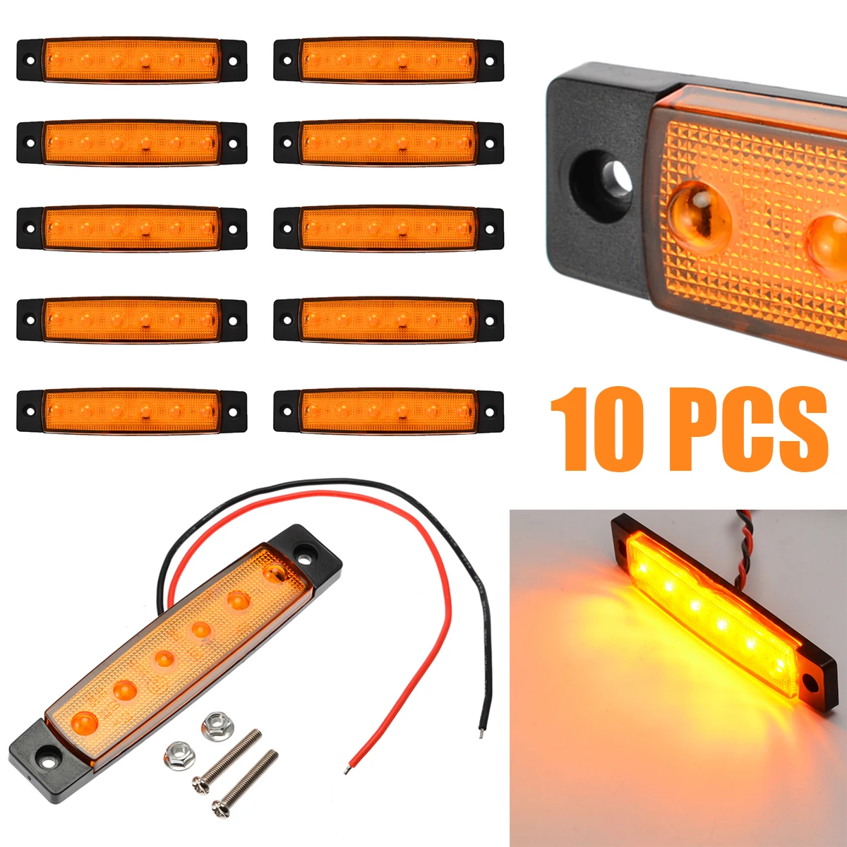 10pcs Amber Car External Lights LED 12V 6LED Auto Car Bus Truck Wagons Side Marker Indicator Trailer Light Rear Side Lamp