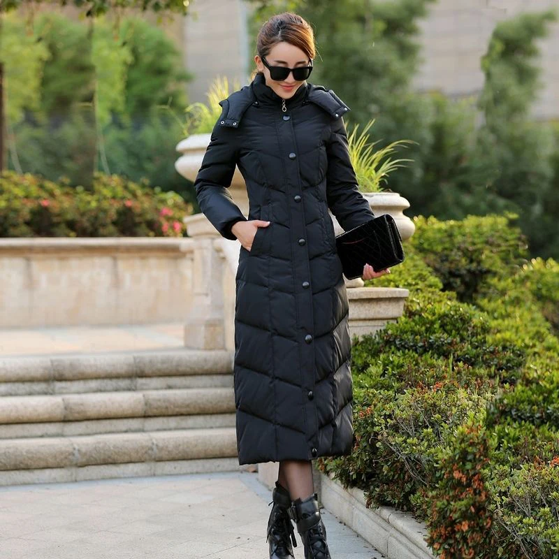 

New X-long White Duck Down Coat Plus Size Down Jacket Woman Hooded Coat Slim Down Jacket Women Thick Warm Down Parka D304