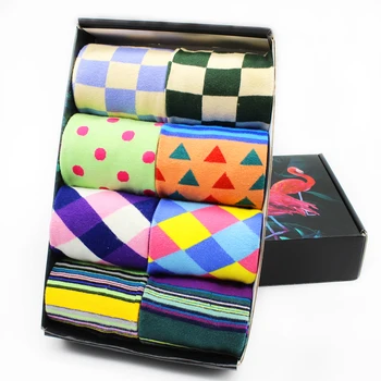

Men Socks Fashion Cotton Casual Art Mens Socks Hip Hop Pink Harajuku Stripe Plaid Dot Happy Funny Dress Socks Gifts for Men