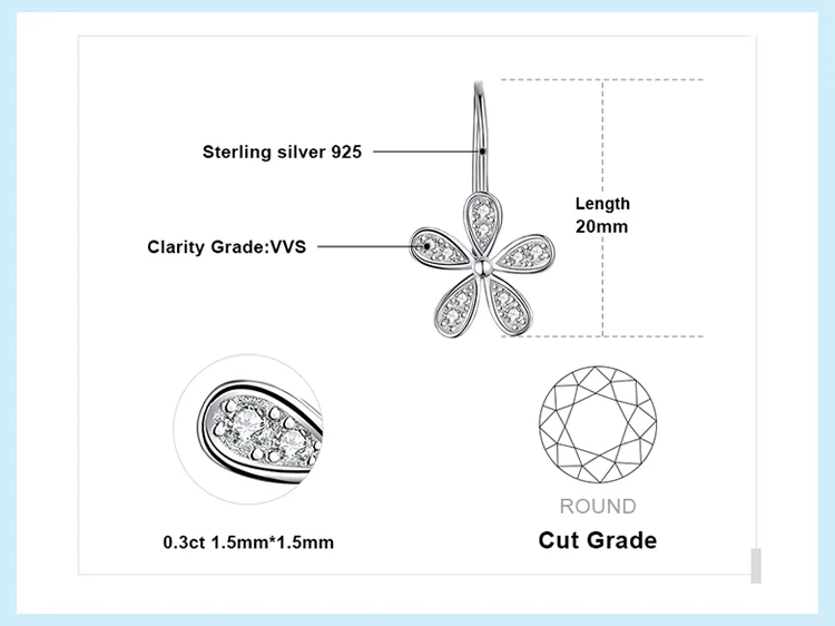 Ювелирные изделия из кубического циркония CZ цветок маргаритки висячие серьги 925 Висячие серьги из серебра 925 пробы для женщин ювелирные изделия