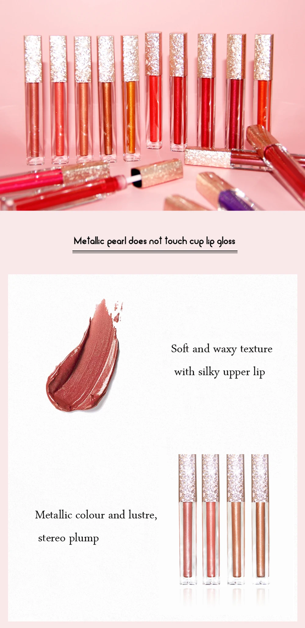 natural metallic lip gloss private label lipgloss popular waterproof liquid lipstick tubes bulk makeup custom logo no brand