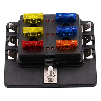 

6 way 32V Blade Fuse Block with ATC/ATO Fuse Box Holder LED Warning Indicator Damp-Proof Cover for Car Boat Marine RV Truck