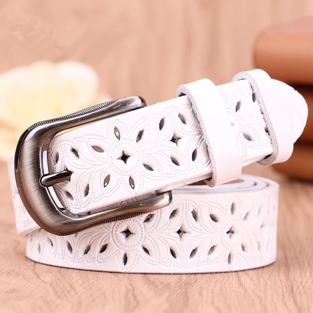 Genuine Leather Belts for Women Second Layer Cowskin Woman Belt Vintage Pin Buckle Strap Jeans white