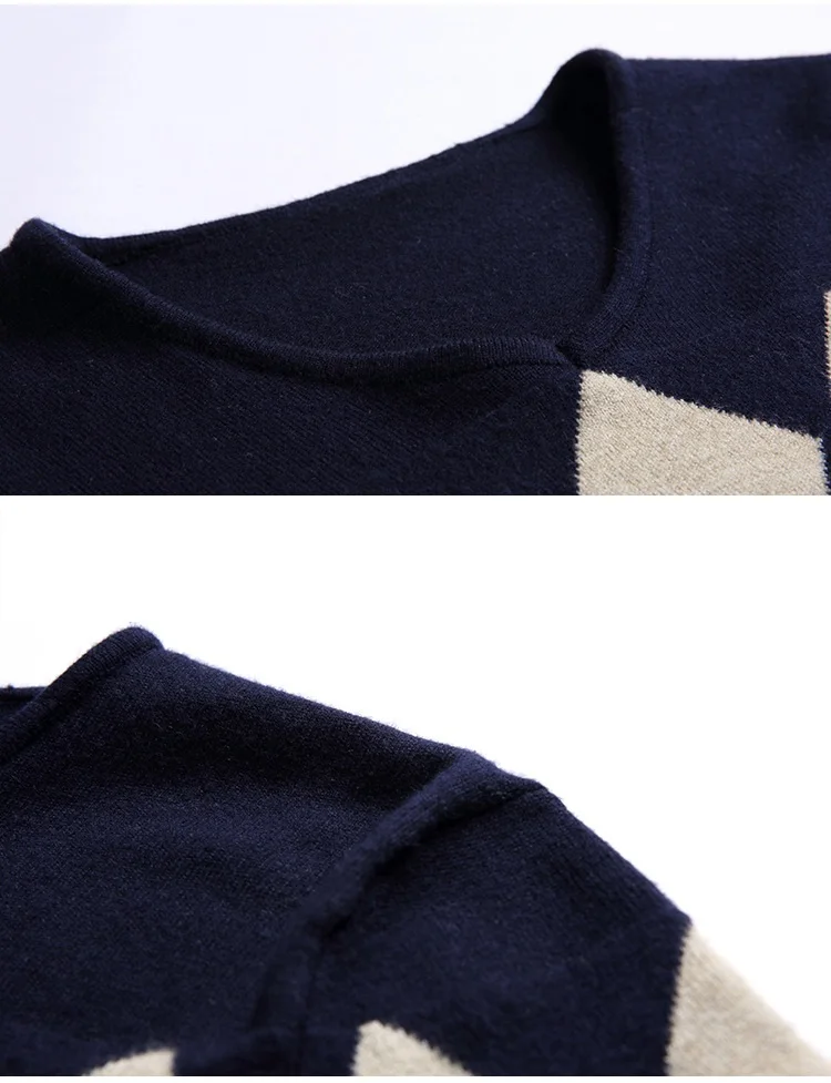 Кашемировый шерстяной свитер Верхняя одежда для мужчин Осень Зима Тонкий Поместиться клетчатые пуловеры Мужчины Повседневная V-образным вырезом Мужской свитер Свитера вязание 3XL