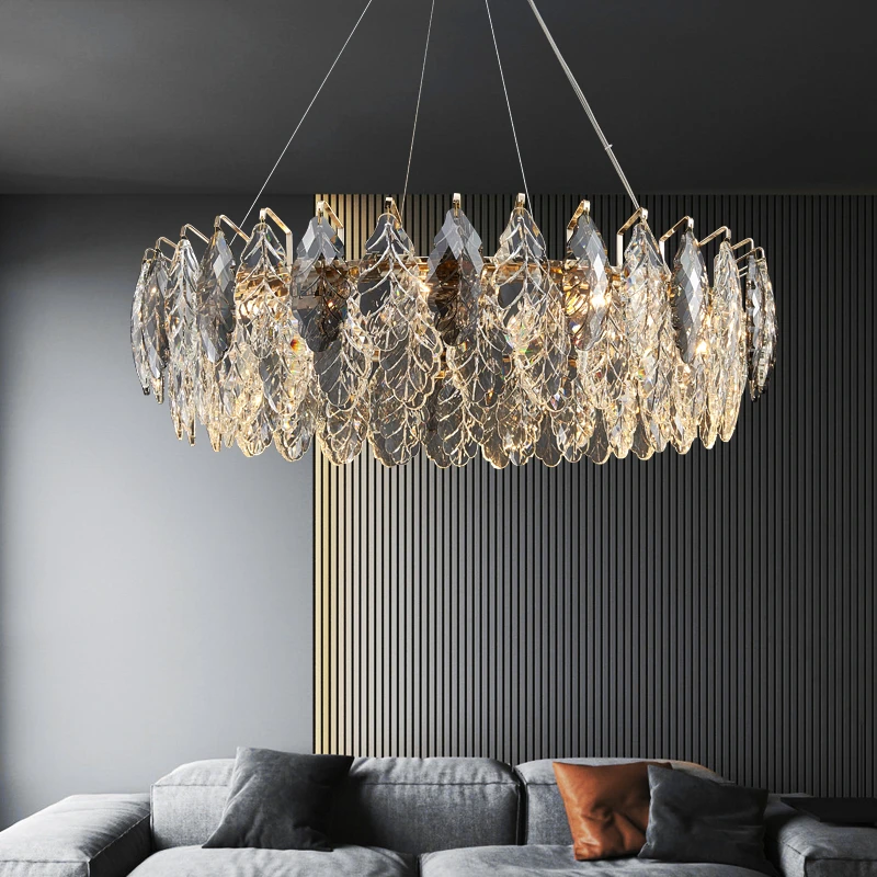 

K9 Crystal Luxury LED Chandelier Lighting High-end Leaf-shaped Dining Living Room Modern Hanging Lamp Bedroom Villa Home Fixture