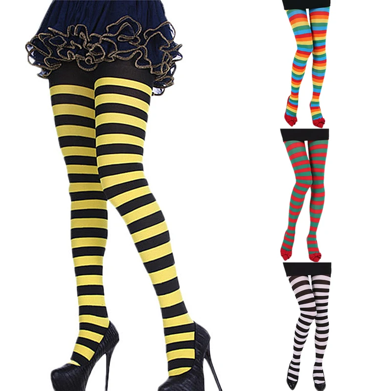 

Party Funny Dress Up Props Panty Halloween Christmas COS Joker Bee Zebra Stripe Women Long Tube Knee Socks Pantyhose Stocking