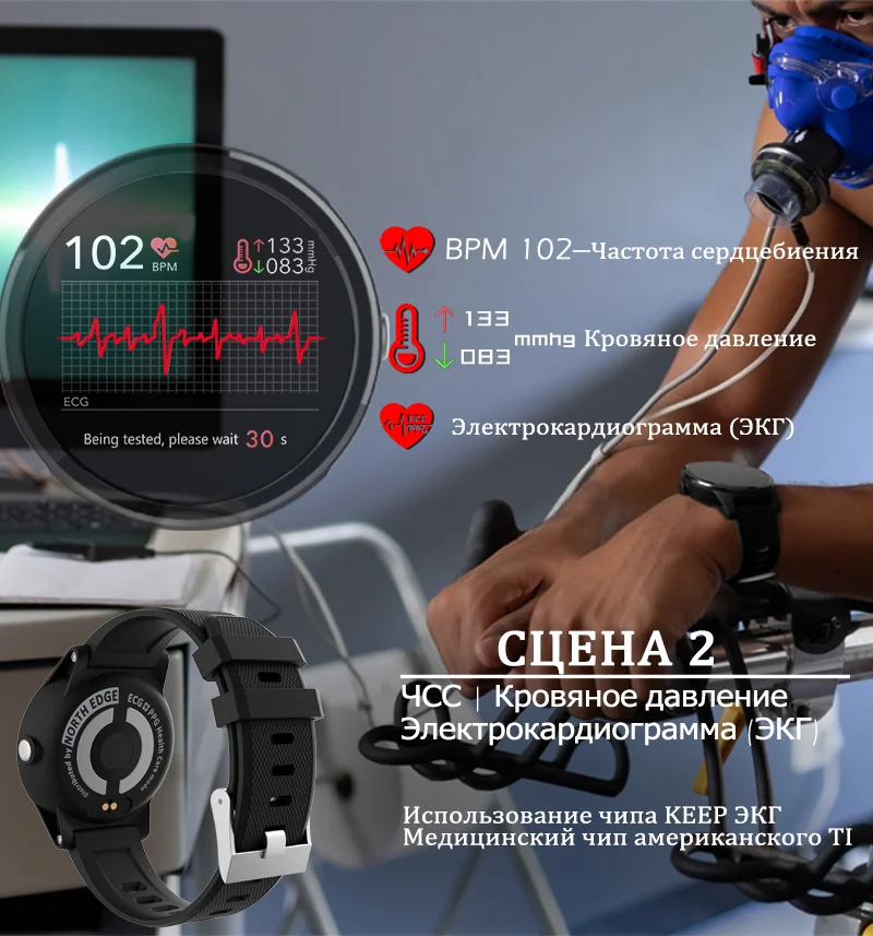 Умные часы North Edge с монитором сердечного ритма ЭКГ PPG кровяное давление IP67 Водонепроницаемый фитнес-трекер Браслет умные часы