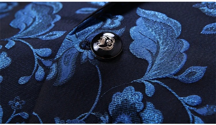 Синий бархатный мужской блейзер для мужчин s Slim Fit Блейзер Куртка 5XL Цветочный узор модный Печатный блейзер для выпускного вечера для мужчин Q743