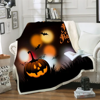 

Happy Halloween Beds Blanket for Kids 3d Pumpkin Velvet Plush Throw Blanket Soft Festival Bedspreads Dropship