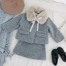 Топы для девочек+ штаны; детский хлопковый комплект из двух предметов с высоким воротником и длинными рукавами