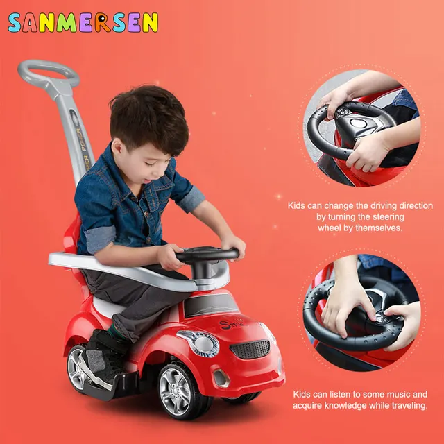 Baby Scooter Children Walker Ride on Toy Car 3 in 1 Four-Wheeled Music Hand Push Trolley Kids Outdoor Toys Yo Car 1-4 Years 5