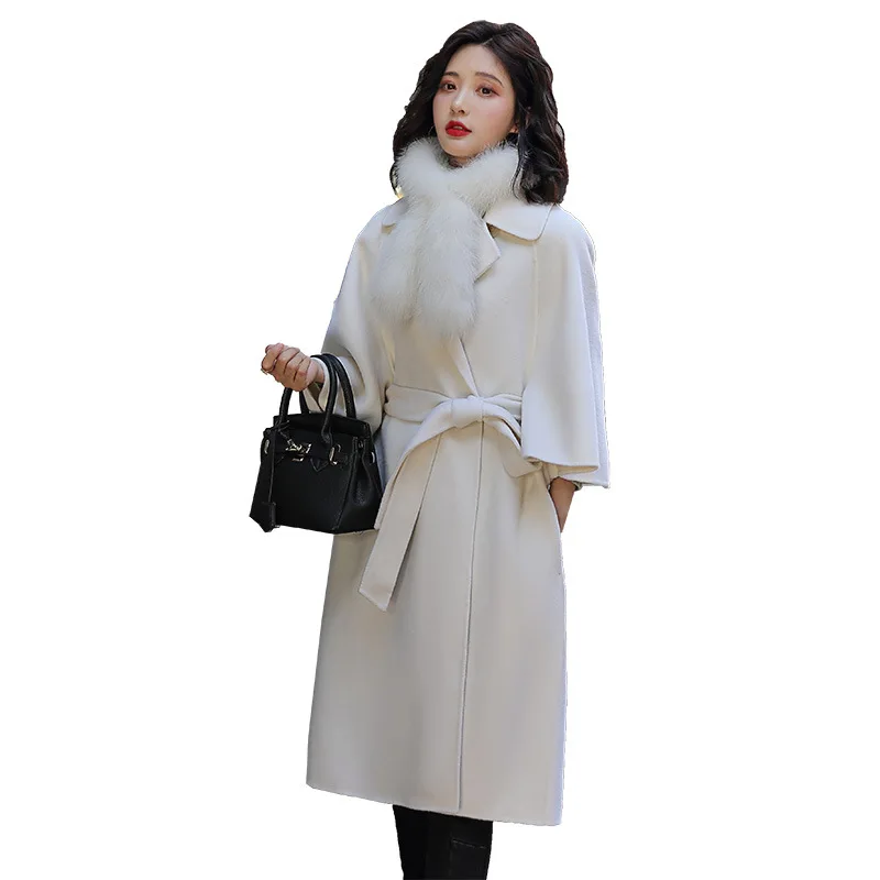 

Woolen Jacket Women's Mid-length Korean-style 2019 Autumn And Winter New Style Loose-Fit Elegant over-the-Knee Cloak Popular Woo