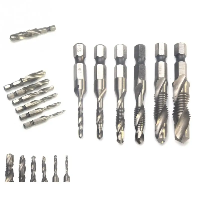 6Pcs High-speed steel M3-M10 Composite Tap Drill Bit Thread Spiral Crew Tap 1/4'' Hex HSS,Hexagon Handle Compound Tap Drill Bits 6Pcs High-speed steel M3-M10 Composite Tap Drill Bit Thread Spiral Crew Tap 1/4'' Hex HSS,Hexagon Handle Compound Tap Drill Bits