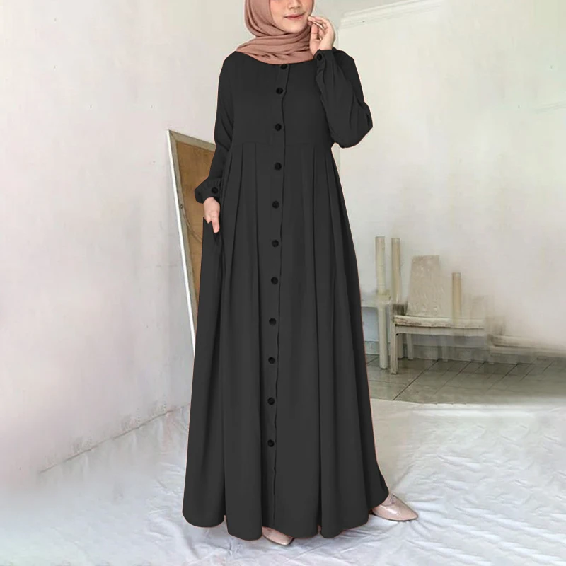 Women Muslim Dubai Turkey Dress Turkey Autumn Long Sleeve Buttons Down Islam  | eBay