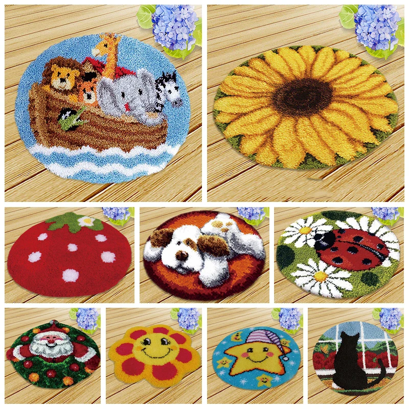 

Prajna Latch Hook Rug Kits Carpet DIY Embroidery Foamiran For Needlework Round Cushion Cartoon Handmade Cross Stitch 50*50 CM F