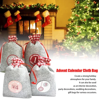 

24pcs/set Holiday Hanging Pouch Craft Filling Drawstring Small Christmas Countdown 10m Rope Advent Calendar Bags Gift Reusable