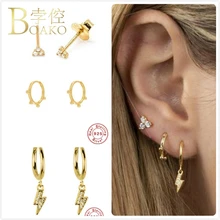 925 пробы, серебряные серьги для женщин, золотые, с молнией, треугольные серьги, для девушек, серьги для пирсинга, в стиле панк, Круглые, aretes Z5