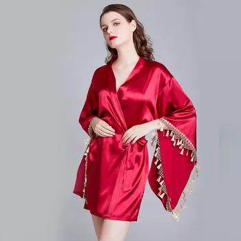 

Women Silk Satin Short Night Robe Solid Kimono Robe Sexy Lace Trim Bathrobe Peignoir Bride Bridesmaid Robe Dressing Gown #g20