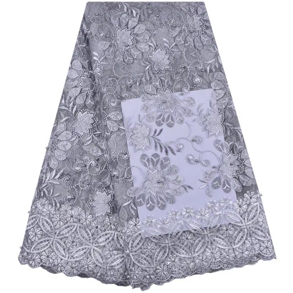 High Quality French Lace Fabric With Beaded Floral Lace Nigerian French Fabric Trimming lace African Tulle Lace Fabric - Цвет: grey