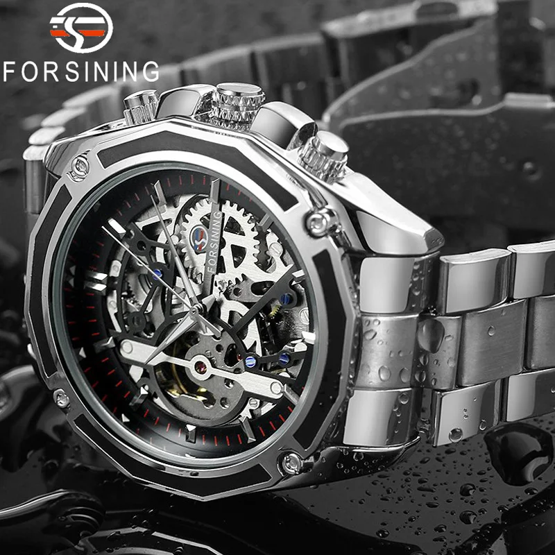 FORSINING автоматические механические мужские наручные часы военные спортивные мужские часы лучший бренд класса люкс из нержавеющей стали Скелет Мужские часы 004