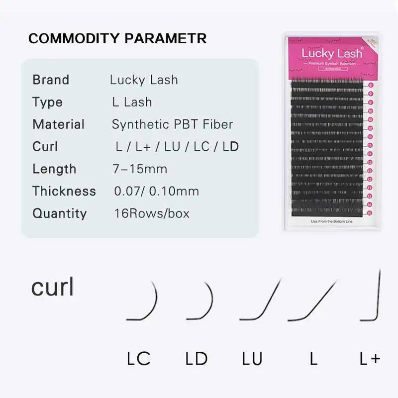 

L/L+/LC/LD/LU(M)/N curl False Eyelash Extensions Mink Black 8-15mm Mix Tray L curl Makeup Lashes Lucky Lash