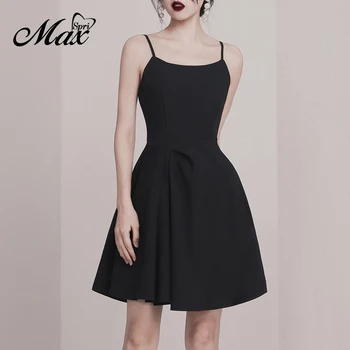 

Max Spri Women Sexy Spaghetti Strap Sleeveless Slim High Waist A Line Knee Length 2019 New Fashion Party Little Black Dress