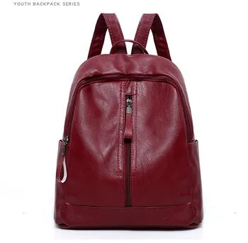 

Women Backpack Flap Anti Theft Shoulder Bag Vegan Friendly Washed Leather Red Black