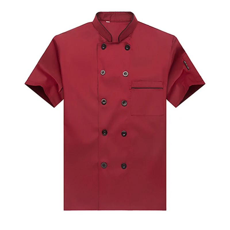 Мужская форменная куртка шеф-повара с коротким и полным рукавом, печать логотипа, ресторанная официантка, официантка, рабочая одежда - Цвет: Red short sleeve