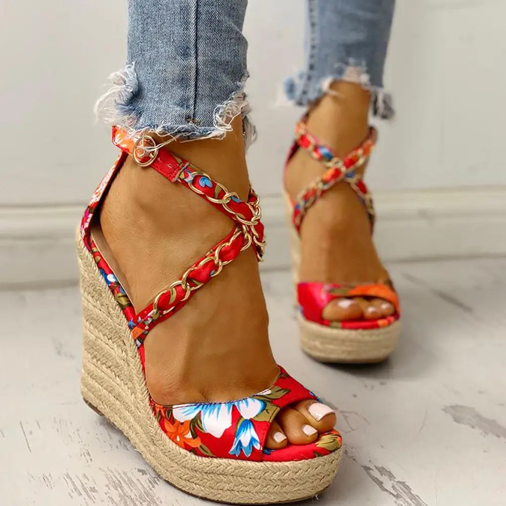 

Doratasia 2020 wholesale top quality summer sandals woman print platform wedge high heels party cross-strap women shoes