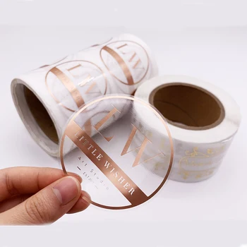 

4.5cm Adhesive Custom Clear Rose Gold Stickers Labels Printing Roll Transparent Foil Sticker Custom Logo Sticker