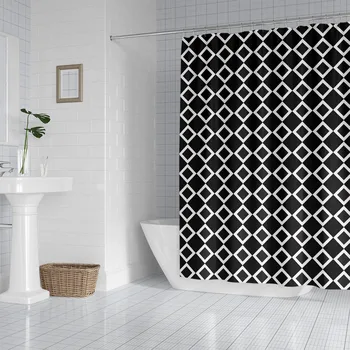 

Simple black and whitediamond shower curtain printing without punching waterproof and mildew optional with the same floor mat