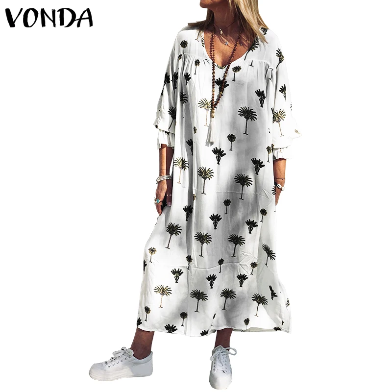 VONDA/винтажное платье с принтом для беременных; длинное платье с длинными рукавами и цветочным принтом; сезон лето года; пляжный сарафан; повседневные свободные вечерние платья; Vestido