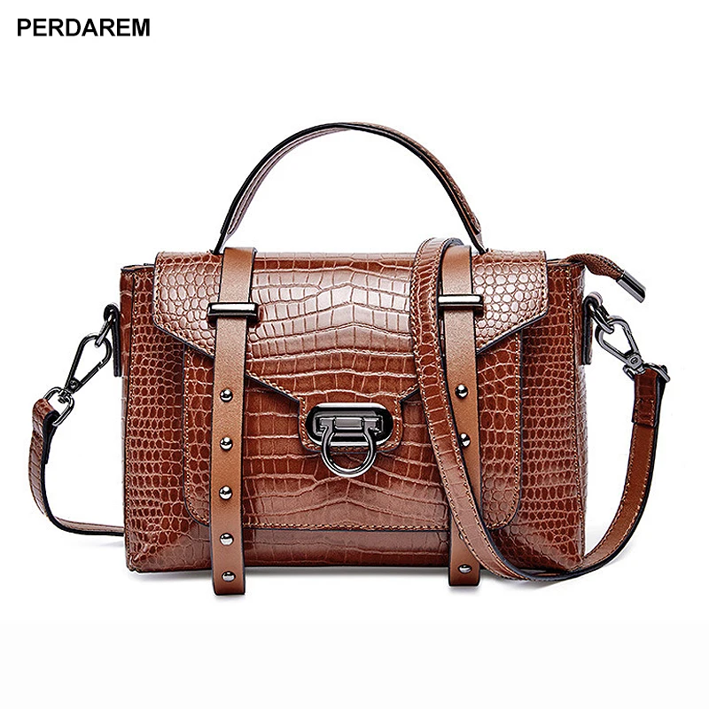 

Leather handbags Europe and the United States retro crocodile pattern lock messenger bag handbag fashion shoulder messenger bag