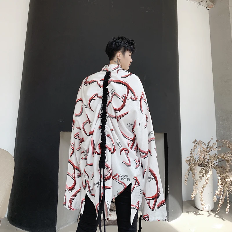M-XL! Осенняя индивидуальная Печать Шнурок дизайн для мужчин и женщин модели свободные ленивые с длинным рукавом рубашки прилива Мужская рубашка в стиле хип-хоп